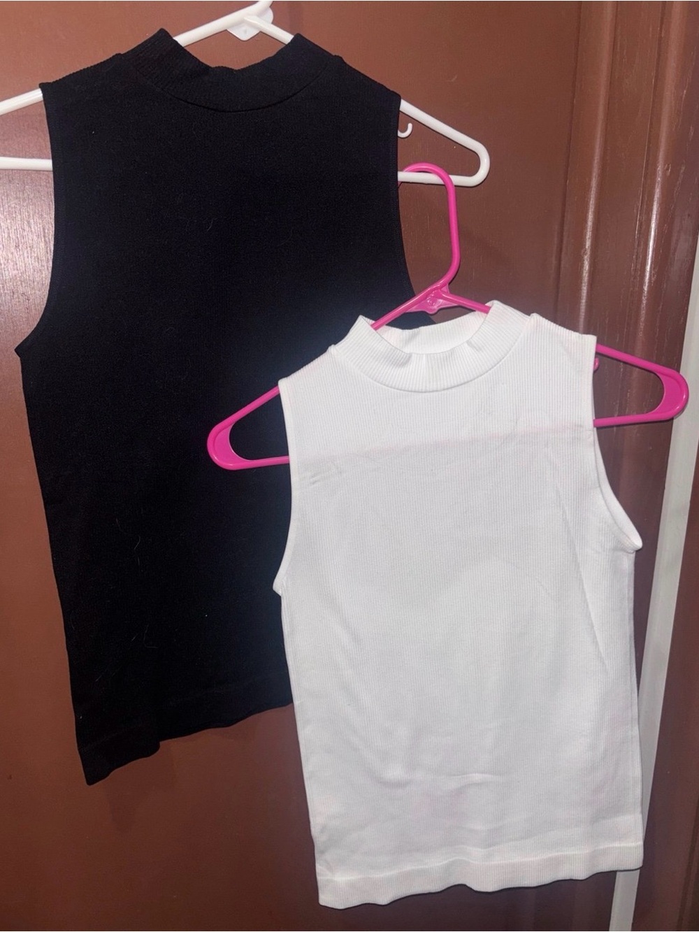 Sleeveless Mock Neck Ribbed Tank - Black & White
